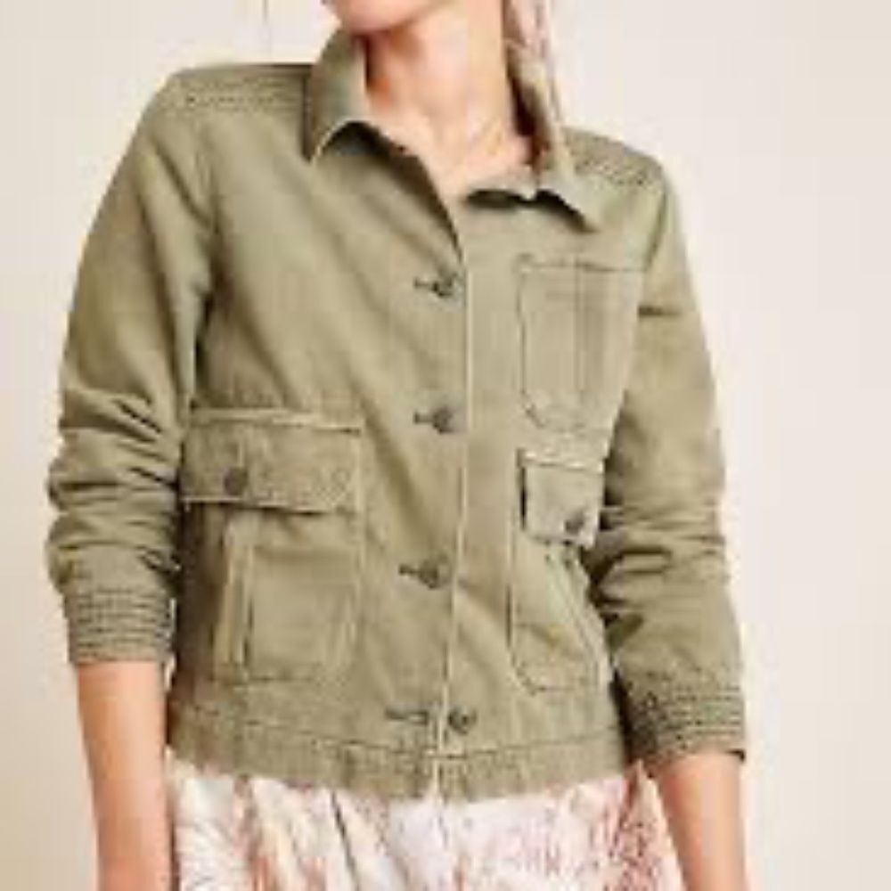 Anthropologie Maisie Army Green Women's Button Front Cargo Utility Jacket Sz‎ S